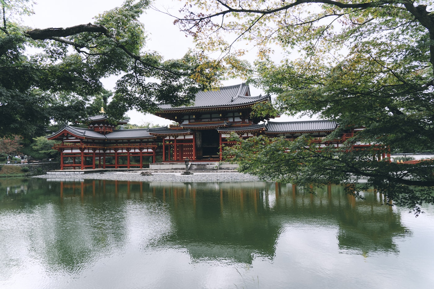 Phoenix Hall at Byōdō-in Temple reflected in the surrounding pond