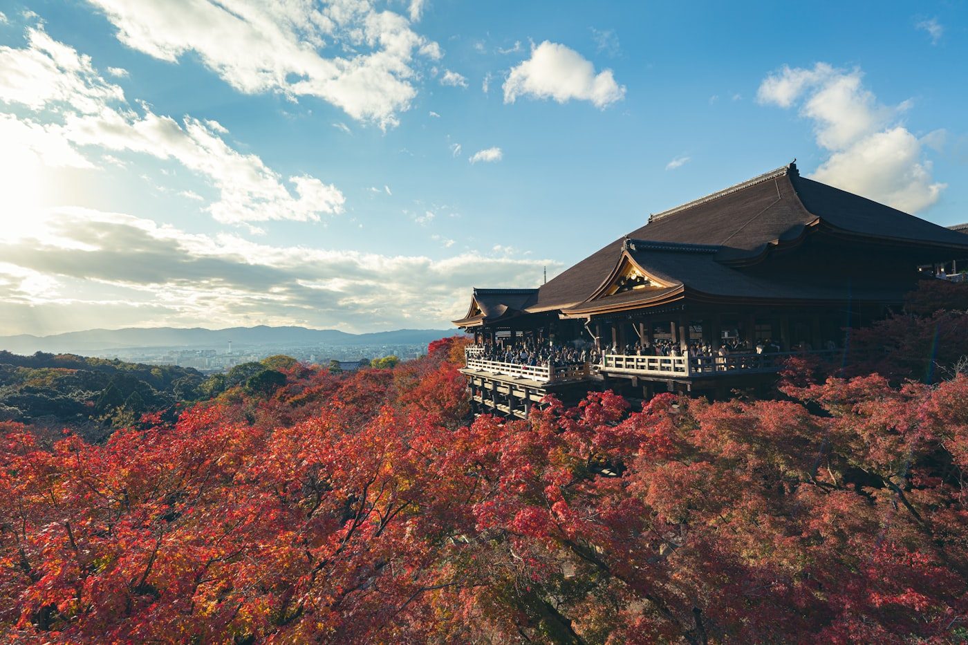 Kiyomizu-dera temple above Kyoto among autumn trees